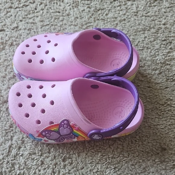 CROCS Kids Pink and Purple Sandals - Picture 2 of 5